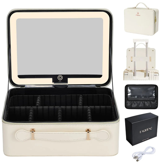 Faquenc Leather LED Mirror Makeup Box